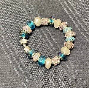 Stunning Charm Bracelet with Aqua and Pink Beads